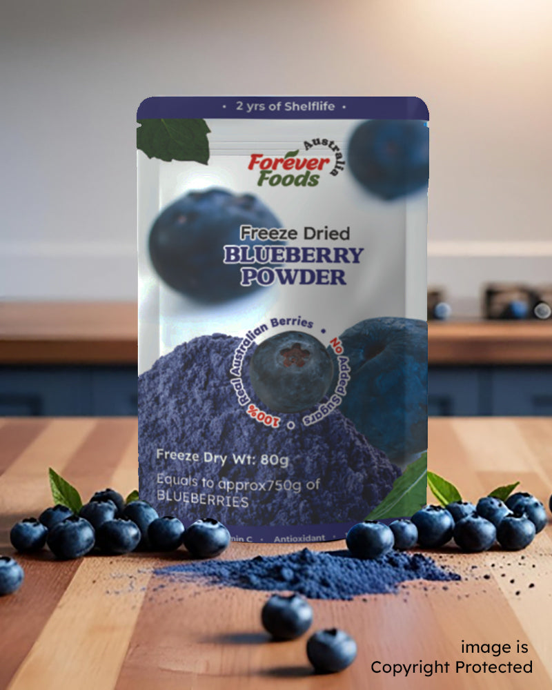 Blueberry Powder Freeze Dried on an Australian Kitchen