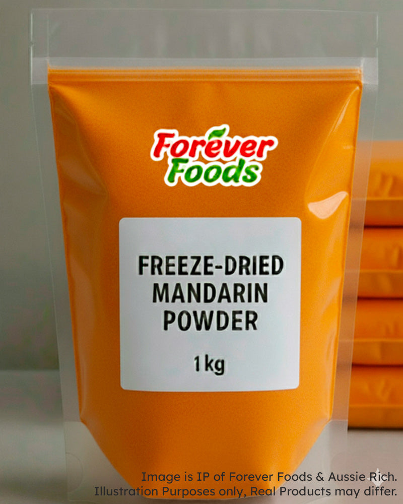 Mandarin powder Freeze Dried by Forever Foods on a white background
