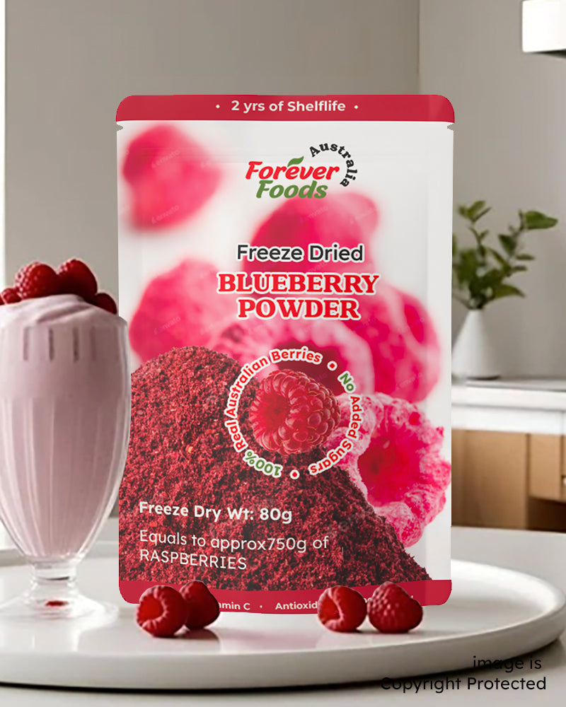 Raspberry-Powder-Freeze-Dried-in-Australia-with berries on the table.