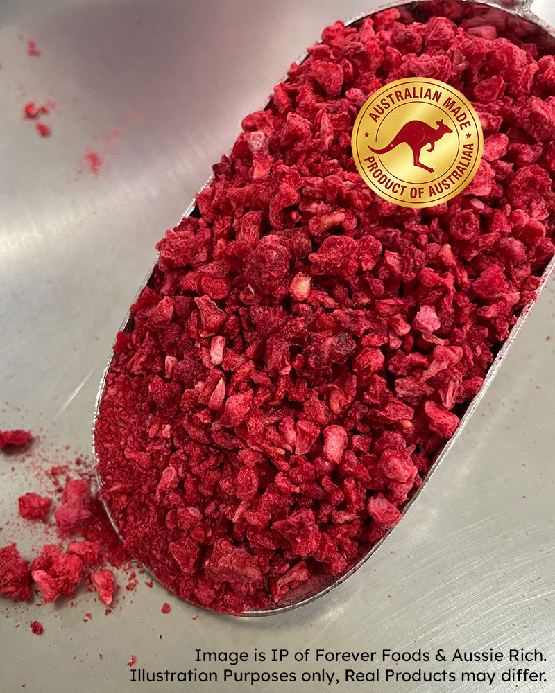 Australian Raspberries crumbs and dices for Manufacturers in 1kg Bulk packaging