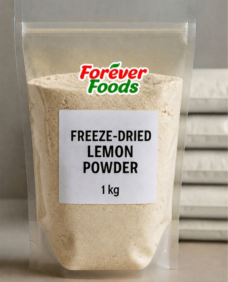 Freeze-dried lemon powder in a 1 kg clear bulk pouch