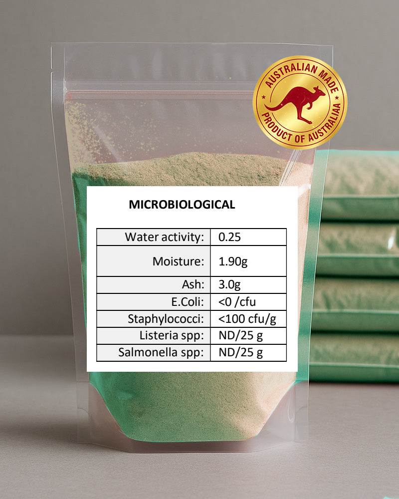 Beef Heart Packaged product with a label showing microbiological data and an 'Australian Made' badge.