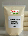 Bag of freeze-dried banana powder from Forever Foods and Aussie Rich on a white background