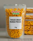 Packaging of freeze-dried mango pieces by Forever Foods and Aussie Rich in Australia on a neutral background.