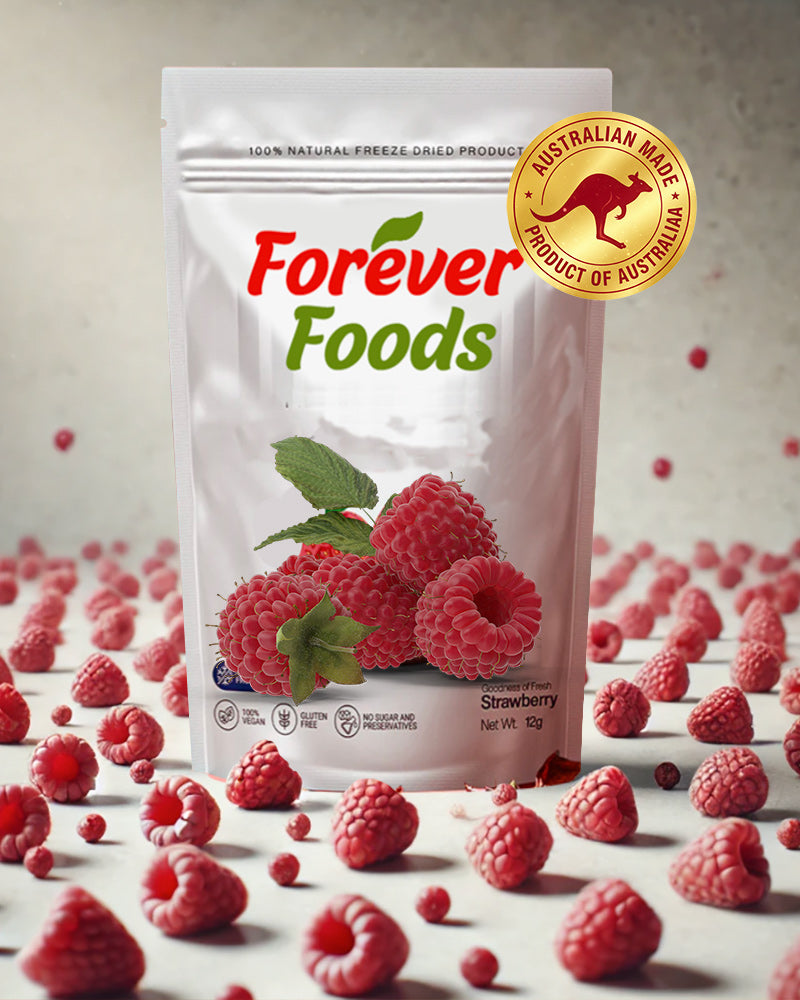 Forever Foods Freeze Dried Raspberries on a light background