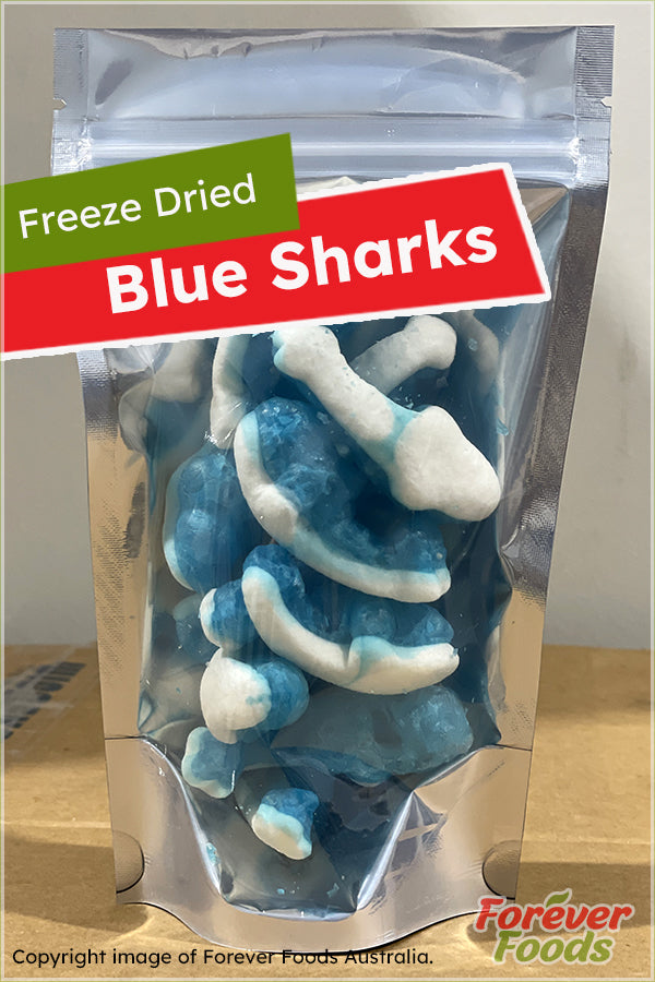 Box of 25 - Freeze Dried (Blue) Sharks (50g X 25 Pouches)