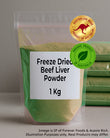 Packaging of freeze-dried beef liver powder with an organic and Australian Made label.