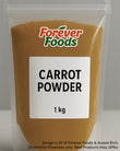 Bag of carrot powder from Aussie Rich with a white label on a gray background